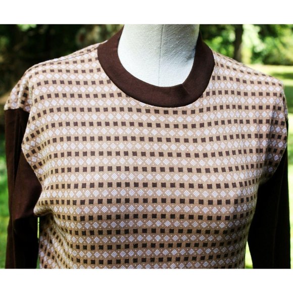Vtg 1960s Ambassador Polyester Dress Brown Leggings Diamond Square Casual Long - Picture 2 of 11